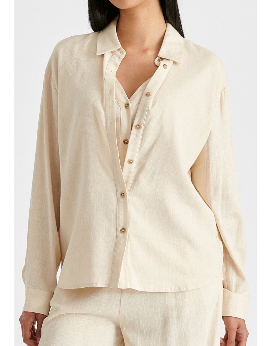 Linen Blend Double Layered Shirt - 9