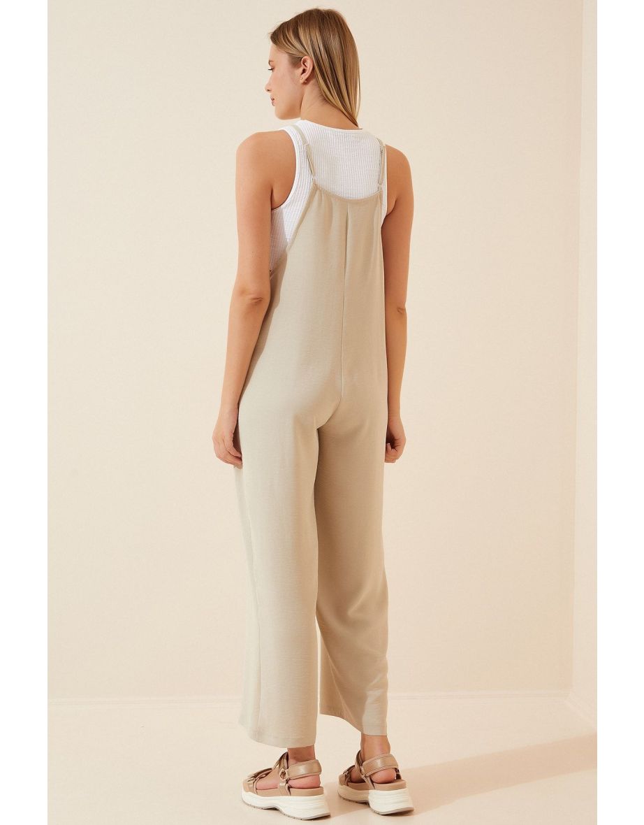 Women's Cream Pocket Gardener Overalls - 2