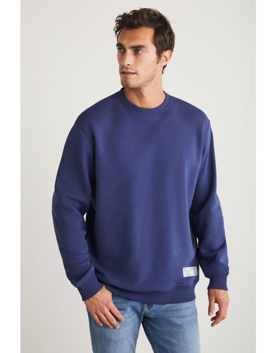 Travis Men's Organic Fabric Soft Regular Fit Round Neck Navy Blue Sweatshirt