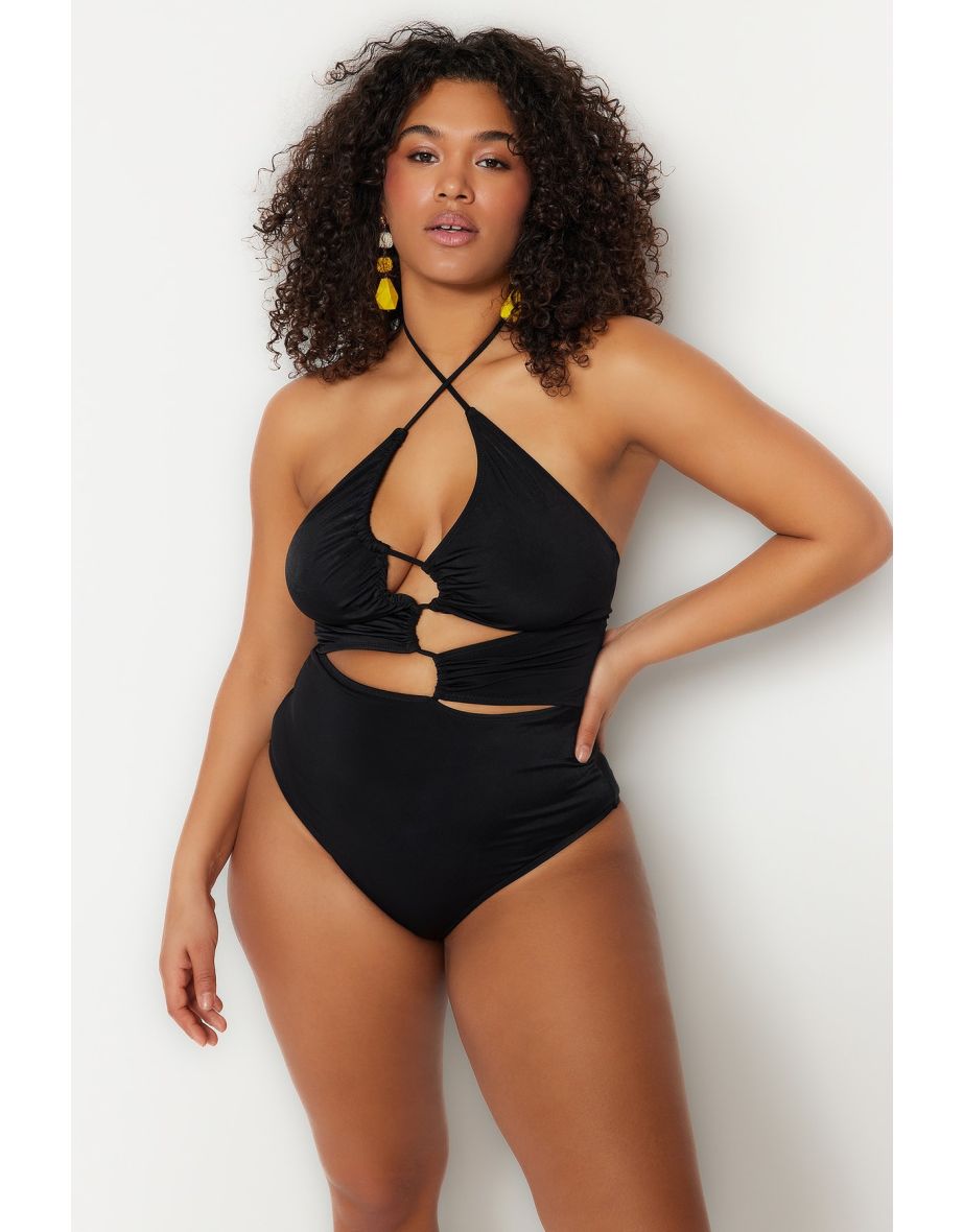 Plain black one piece swimsuit plus size online