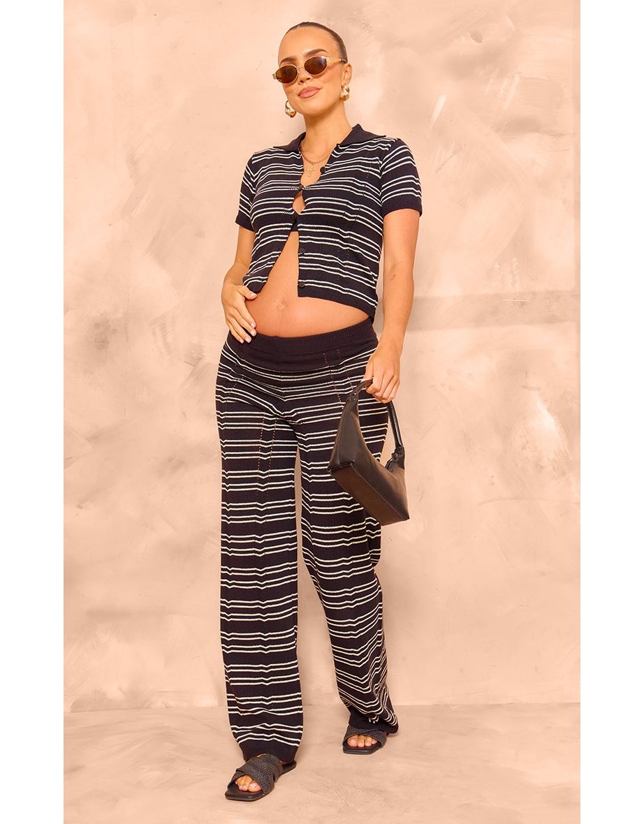 Maternity Black Striped Wide Leg Knit Trousers