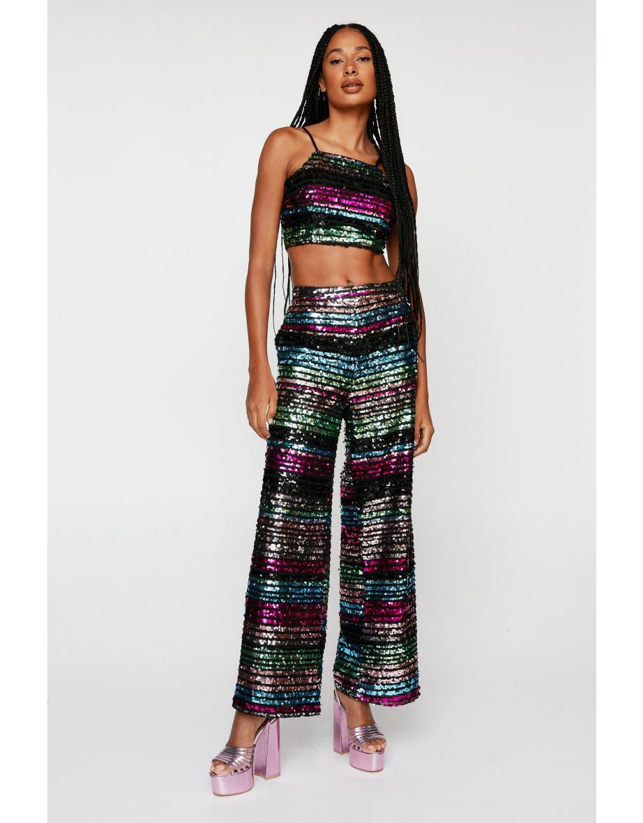 Stripe Sequin Halter Neck Top - 3