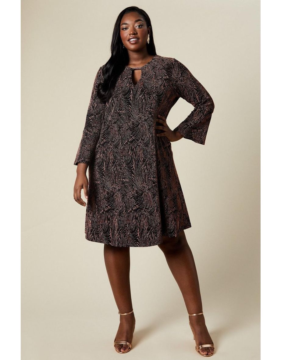Curve Metallic Print Jersey Shift Dress
