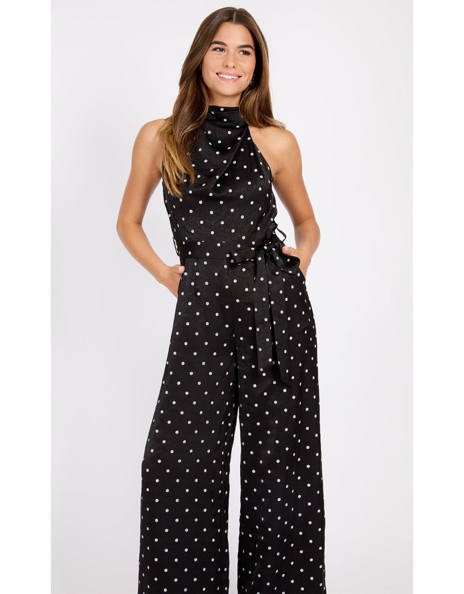 Polka Dot Satin Jumpsuit - 3