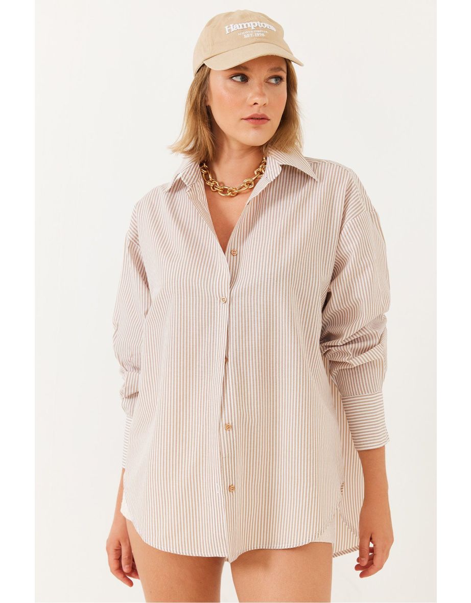 Women's Metallic Thread Striped Shirt - 6