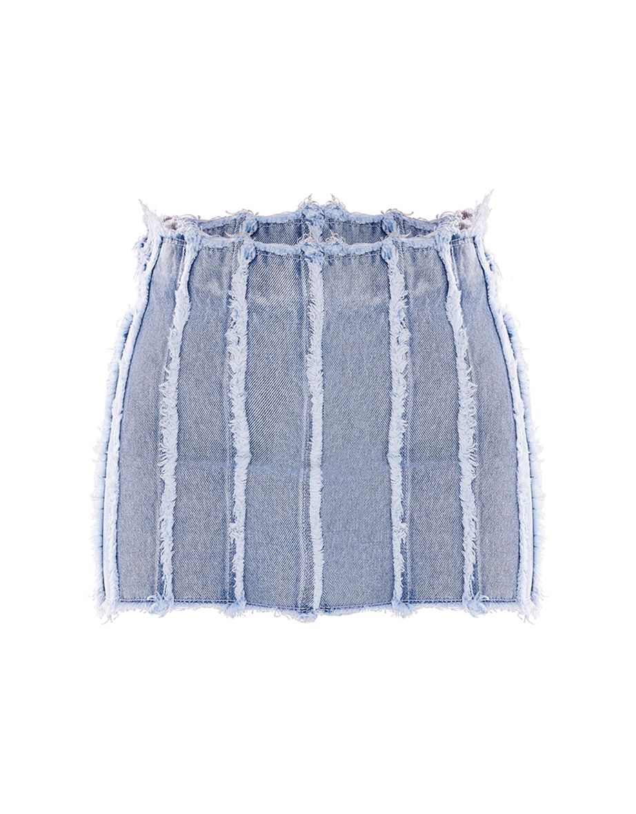 Petite Vintage Wash Fray Detail Denim Mini Skirt - 5