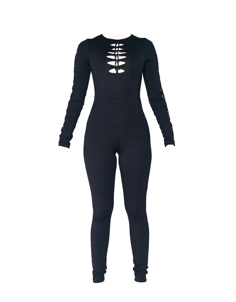 Black Cut Out Twist Panels Long Sleeve Jumpsuit - 4