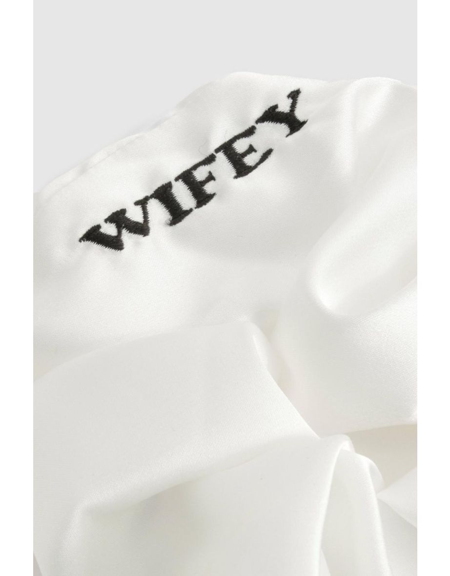 Bridal Wifey Embroidered Satin Scrunchie - white - 2