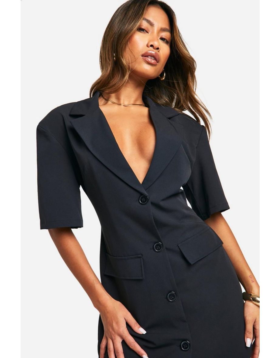 Woven  Mid Length Sleeve Plunge Blazer Dress - 3