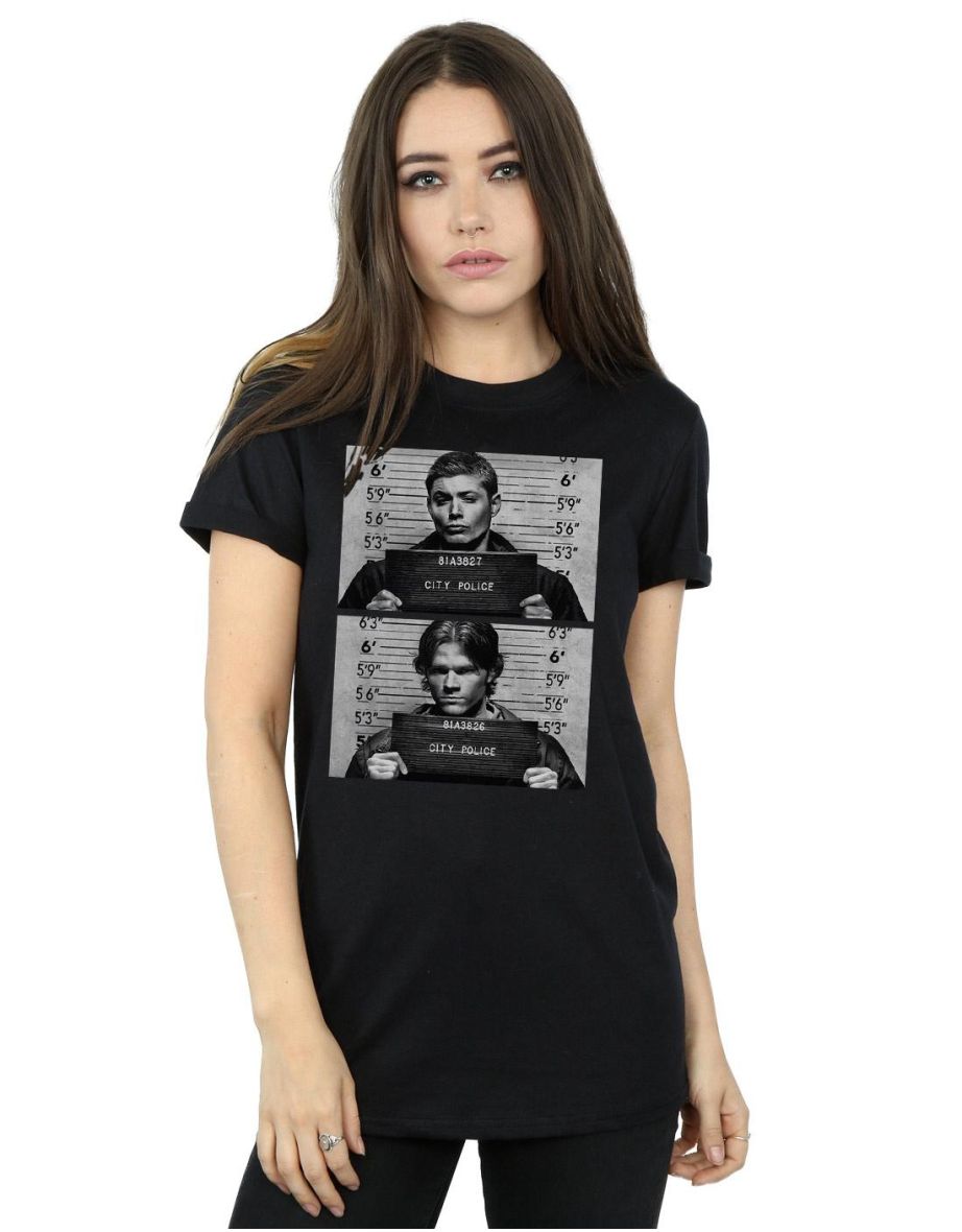 Supernatural Womens/Ladies Winchester Mugshot Cotton Boyfriend T-Shirt - Black - 3