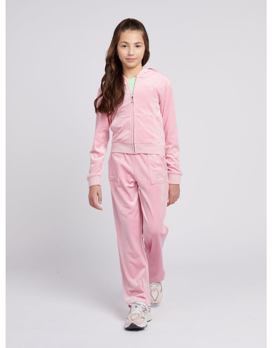 Juicy Couture Girls Diamante Logo Wide Leg Joggers in Pink