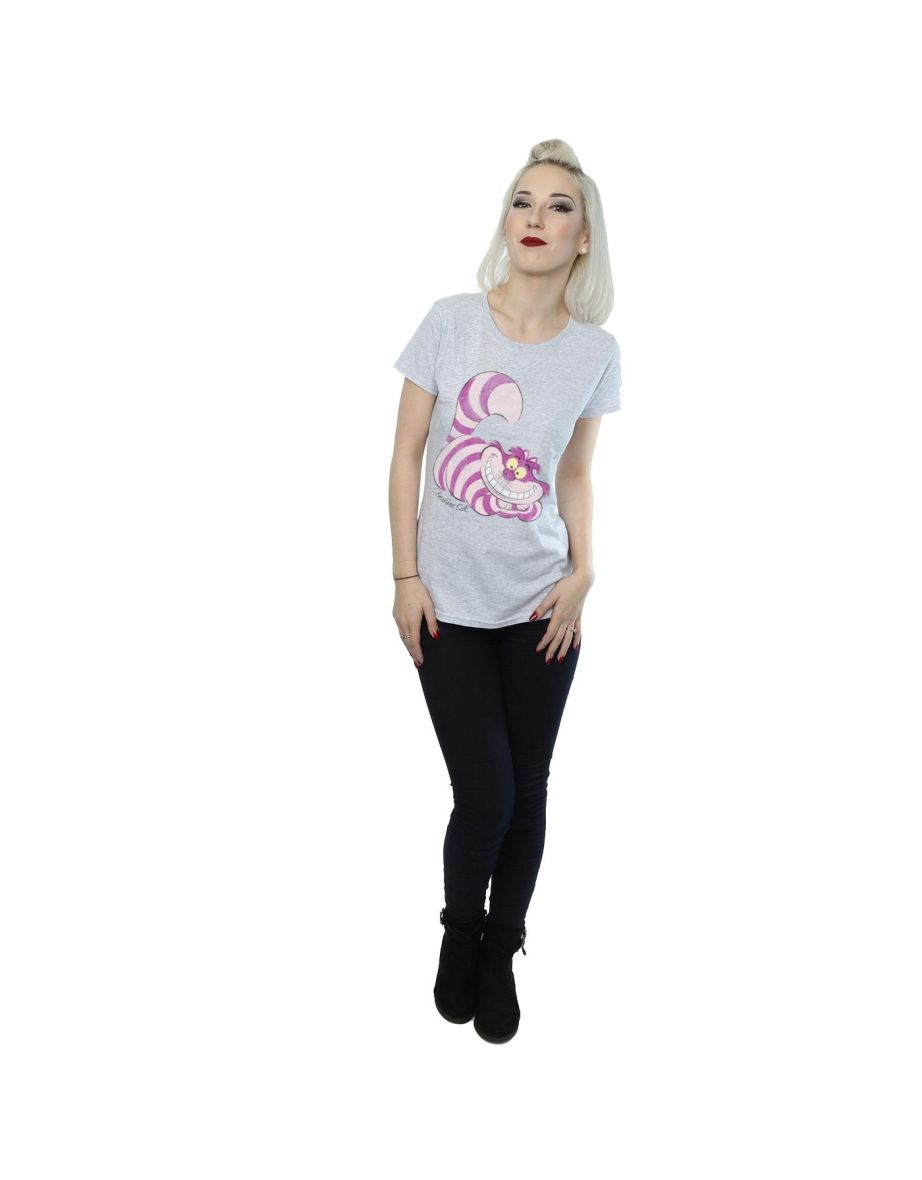 Alice In Wonderland Womens/Ladies Cheshire Cat Fitted T-Shirt - Heather Grey - 3