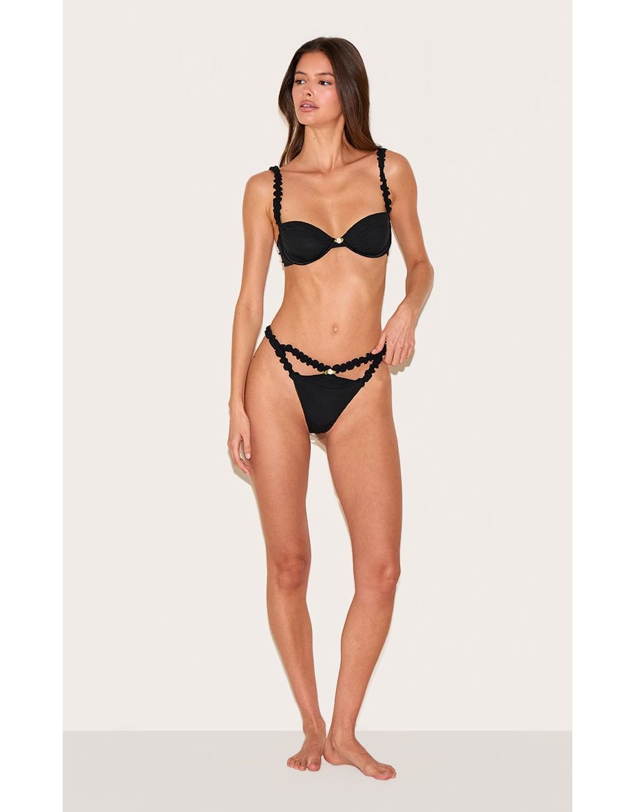 Black Ribbed Frill Underwired Lingerie Set