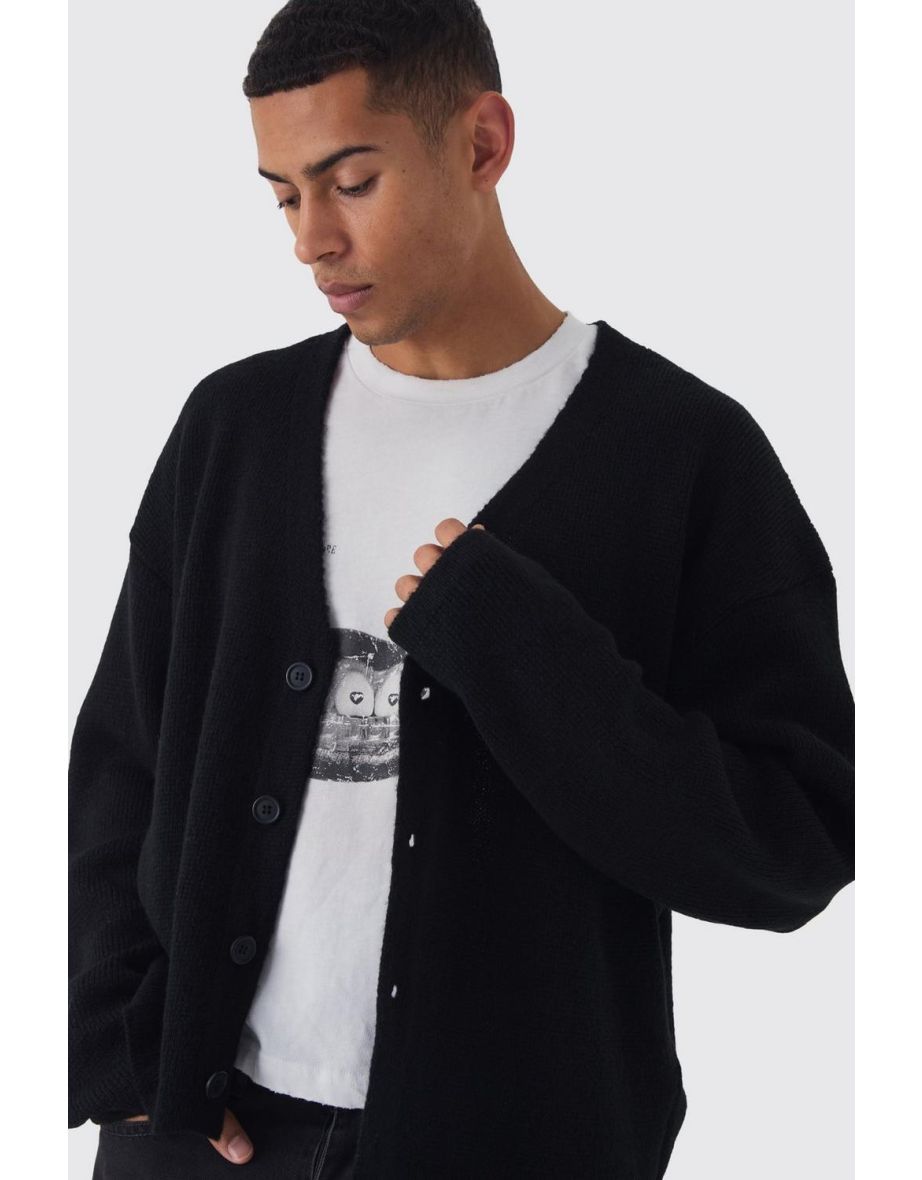 Oversized Boxy Brushed Knitted Cardigan - 2