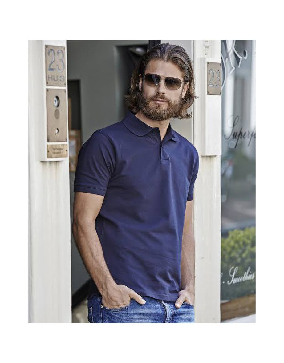 Tee Jays Mens Heavy Pique Short Sleeve Polo Shirt - Navy Blue - 3