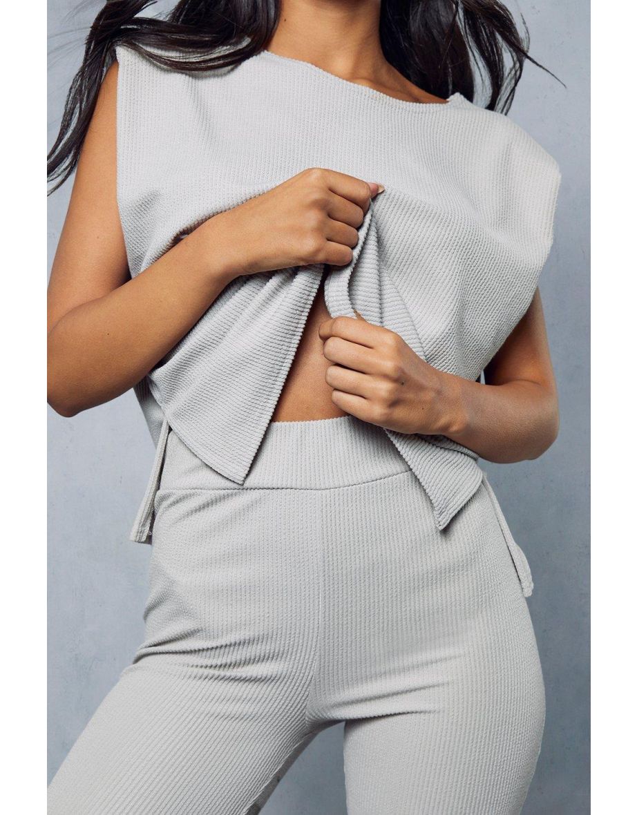 Ribbed Boxy Side Split Lounge Set - 3