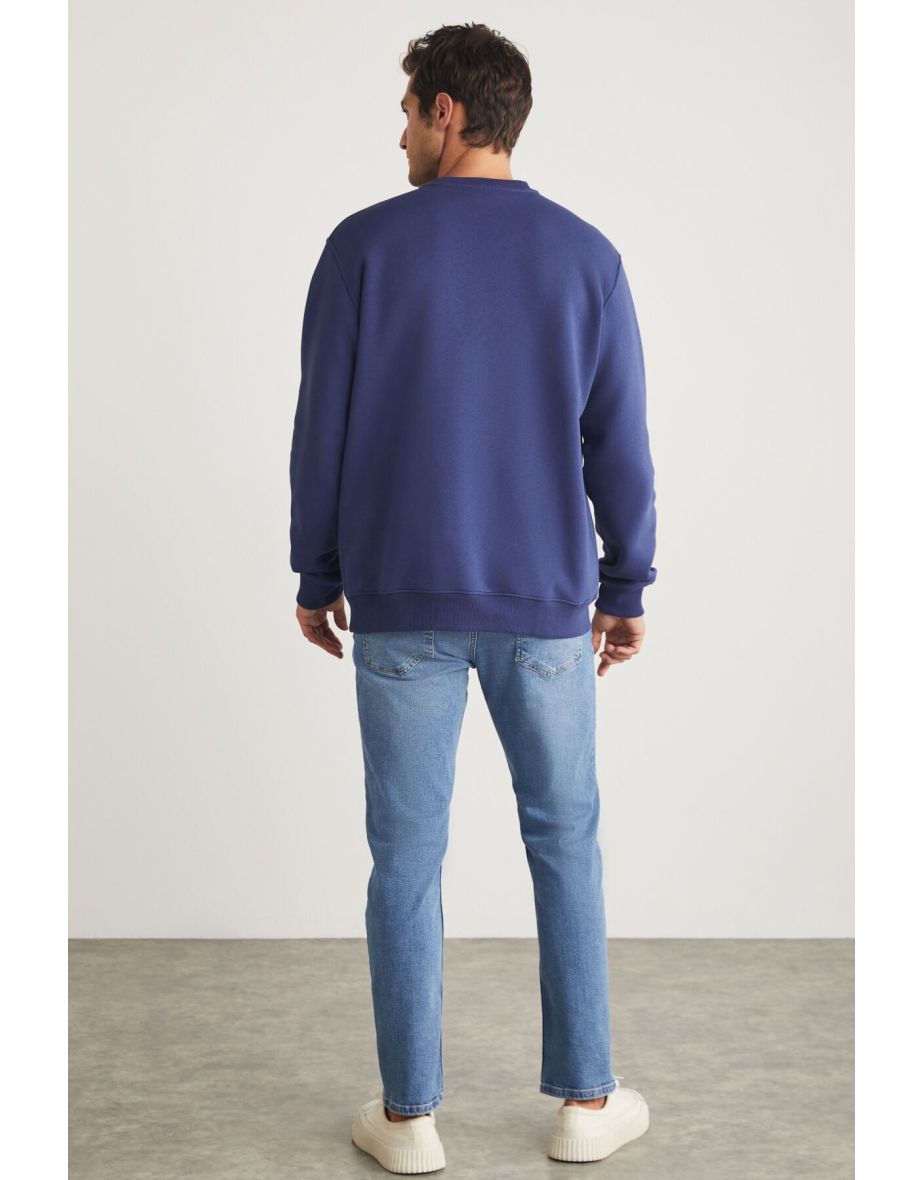Travis Men's Organic Fabric Soft Regular Fit Round Neck Navy Blue Sweatshirt - 5