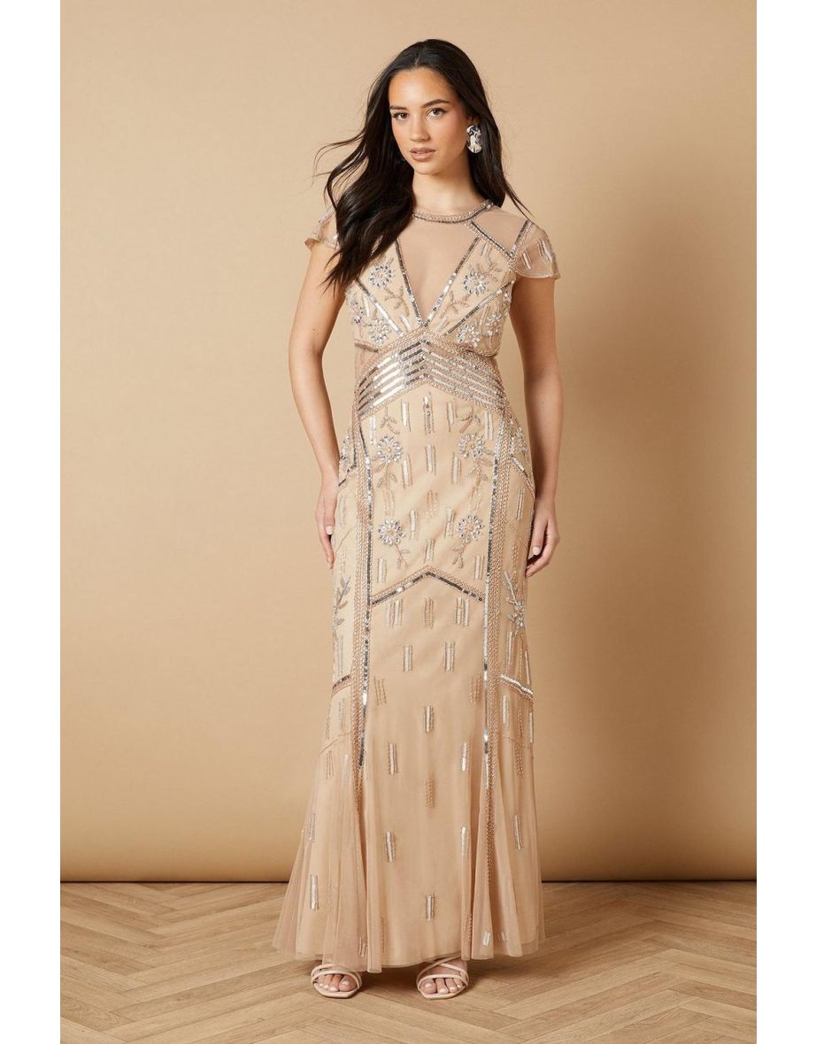 Hand Embellished Mesh Maxi Dress