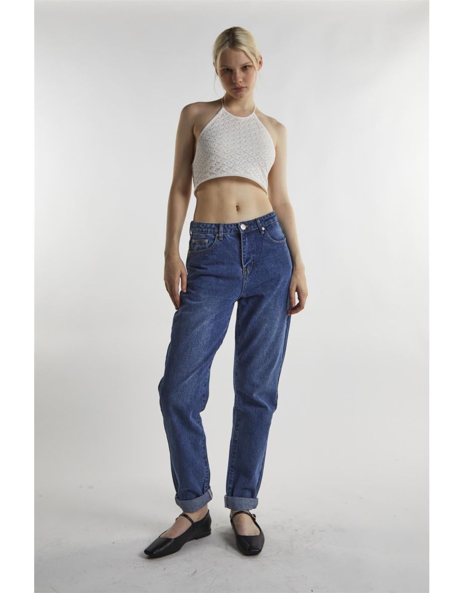 Mid-Stonewash Low-Rise Mom-Jeans