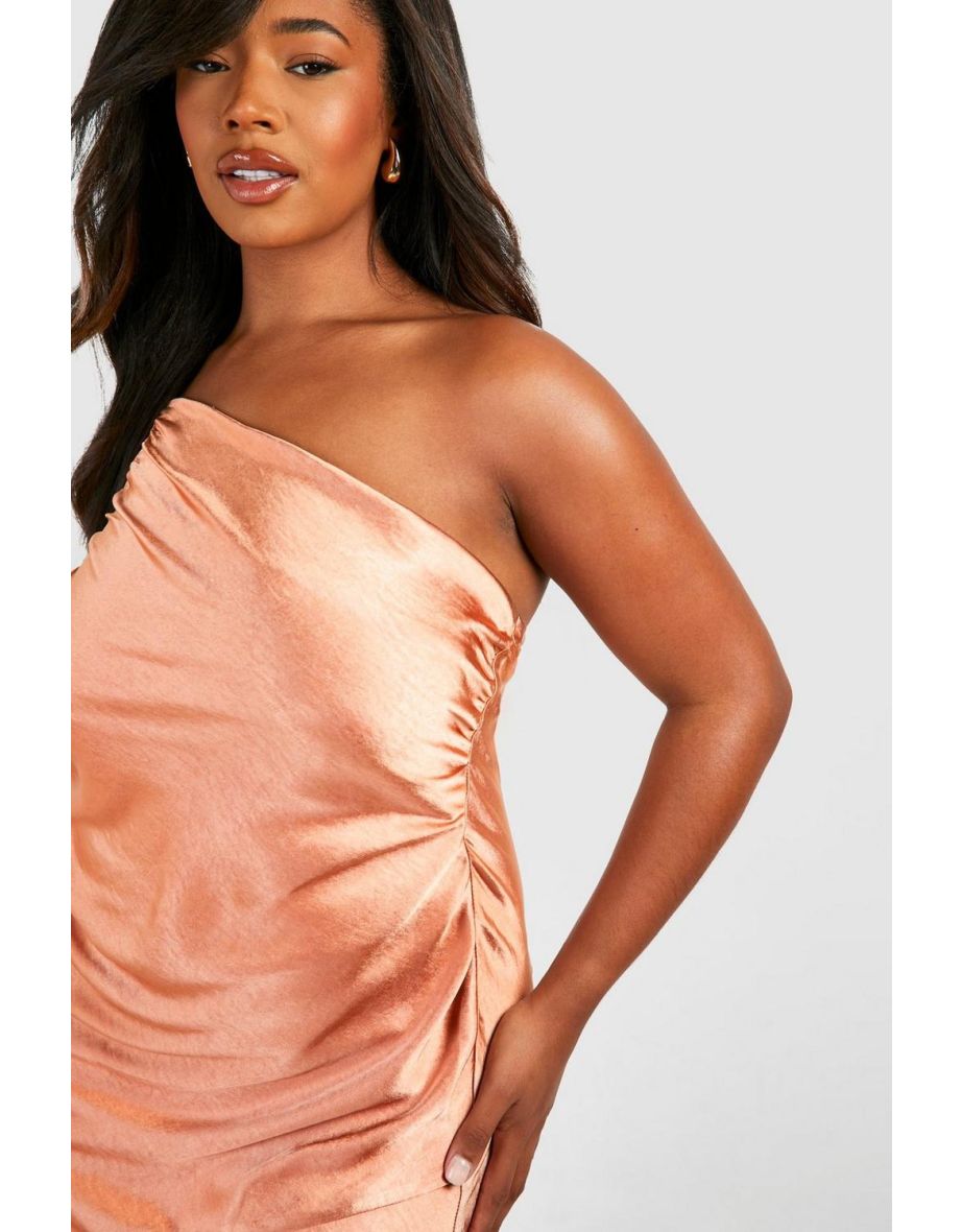 Plus Bridesmaid Satin Strappy Asymmetric Maxi Dress - copper - 2