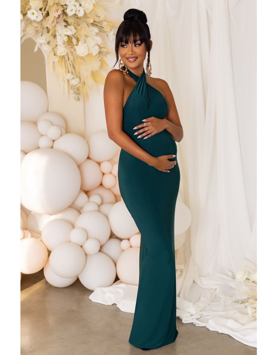 Bottle Green Maternity Halterneck Maxi Dress - 4