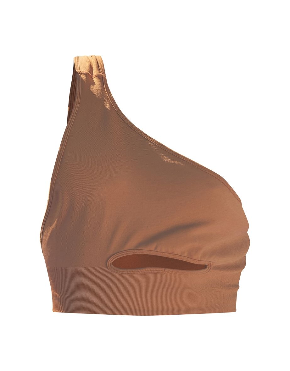 Burnt Orange Seamless One Shoulder Crop Gym Top - 4