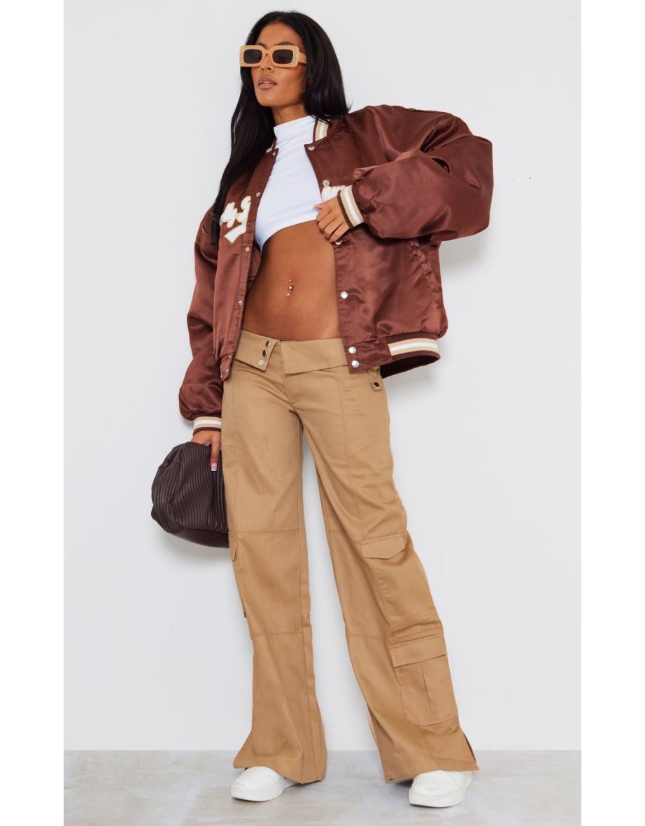 Petite Camel Fold Over Front Tailored Pants