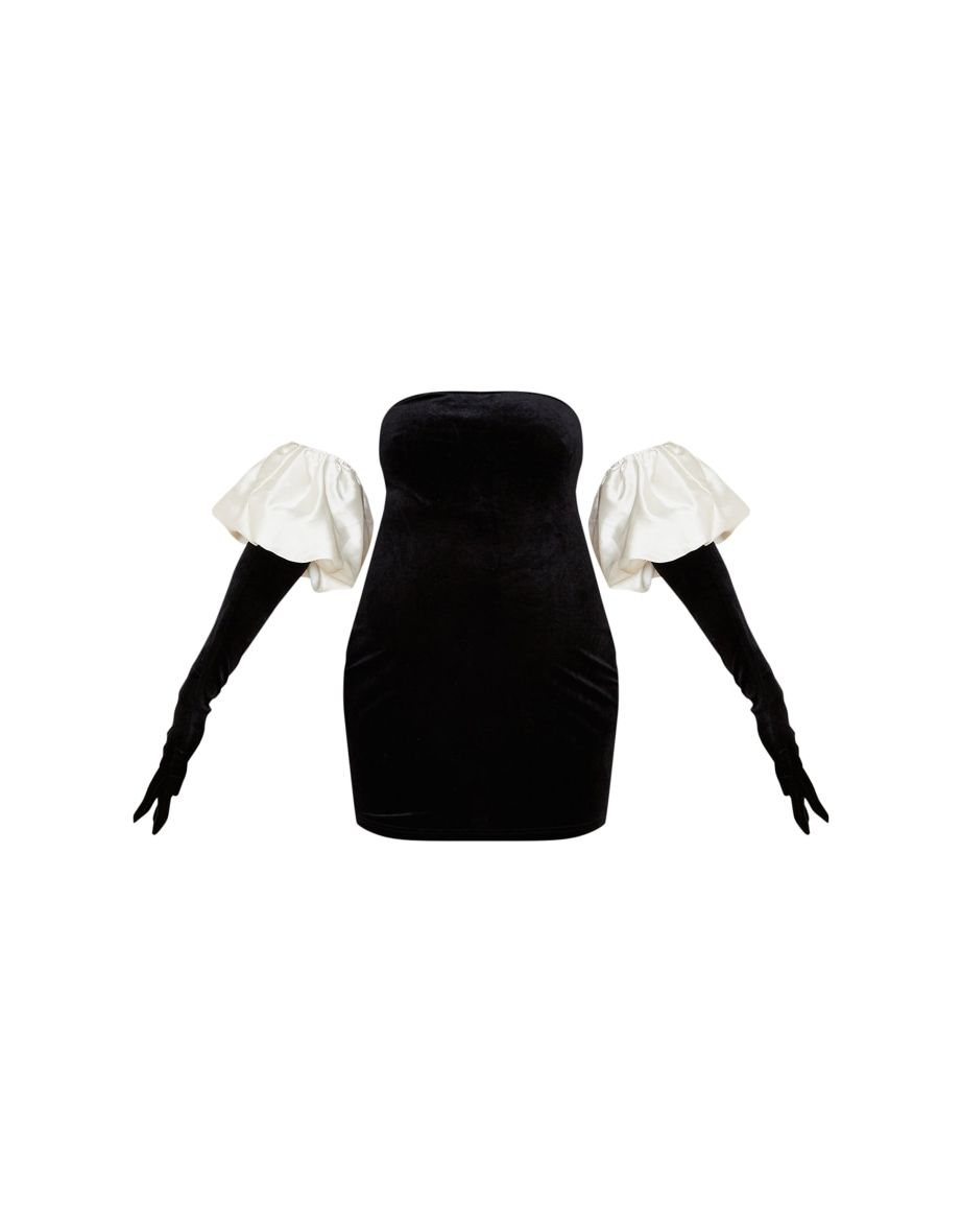 Maternity Black Glove Detail Puff Shoulder Bodycon Dress - 4
