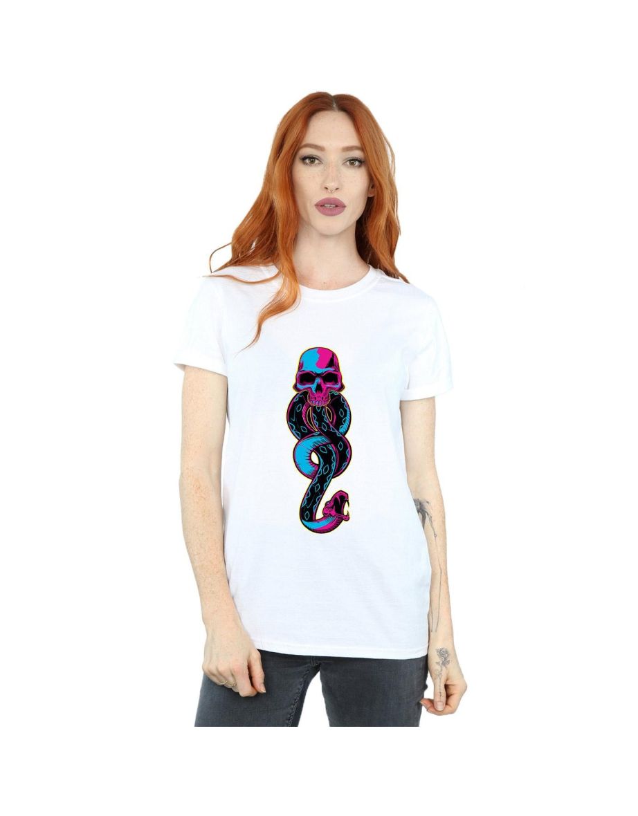 Harry Potter Womens/Ladies Neon Dark Mark Cotton Boyfriend T-Shirt - White