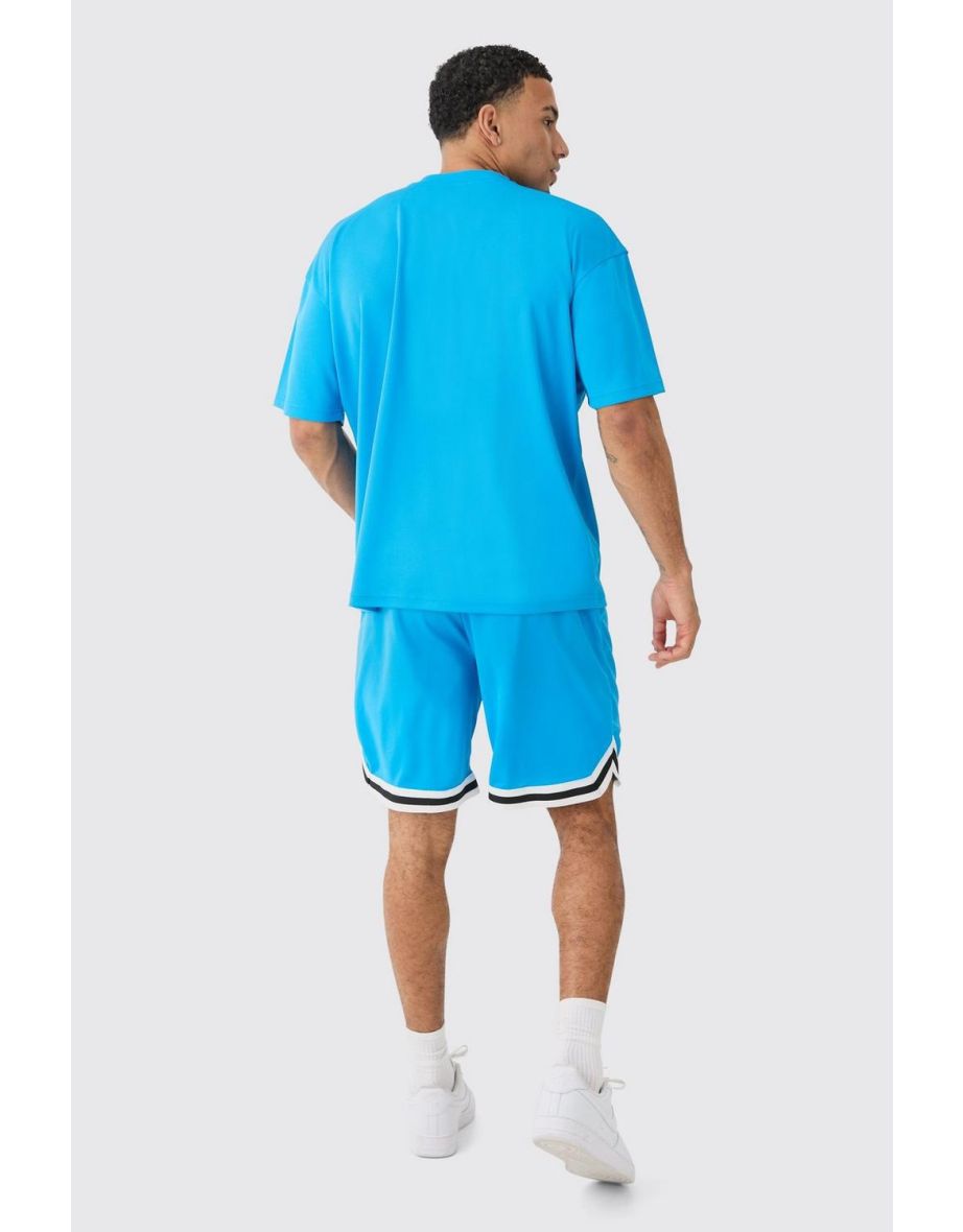Oversized Man Mesh Varsity Top And Basketball Shorts Set - teal - 1