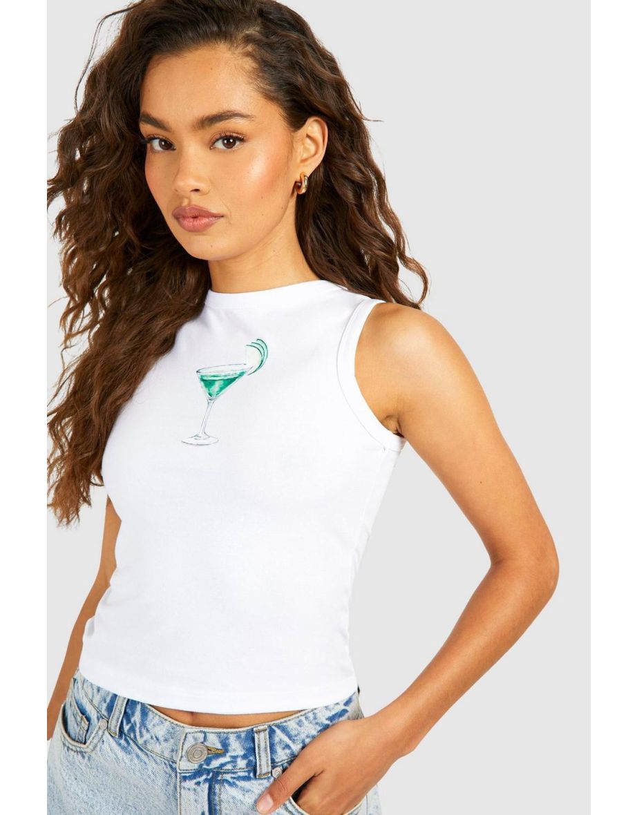Martini Printed Racer Crop Vest - white - 3