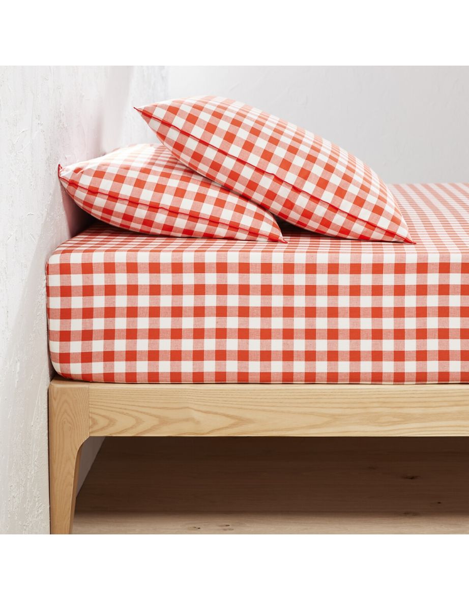 Veldi Orange Gingham 30cm High 100% Cotton Fitted Sheet