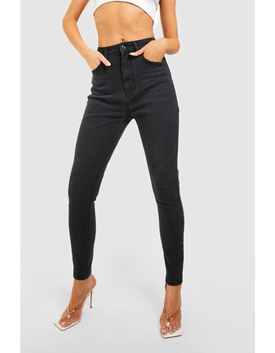 Mid Rise Butt Shaping Skinny Jeans - black - 3