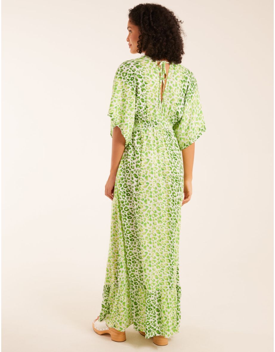Elasticated Waist Tier Hem Angel Sleeve Maxi Dress - 4