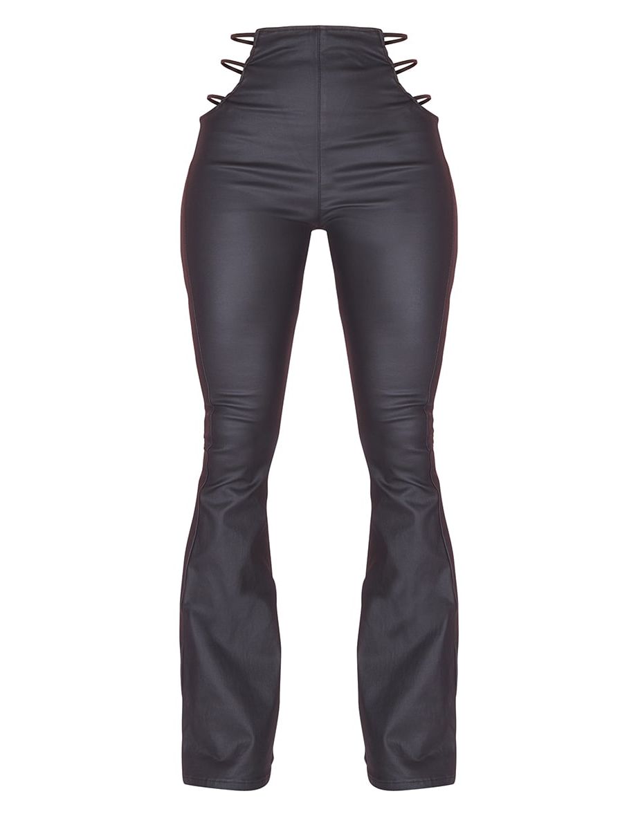 Black Extreme Flare Cut-out Waist Coated Jean - 3
