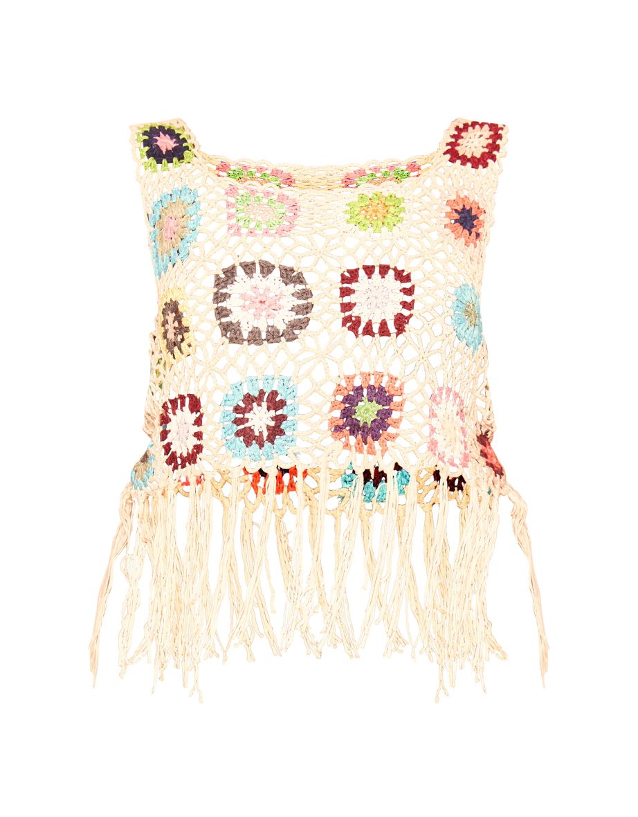 Plus Multi Floral Crochet Knit Crop Top - 4