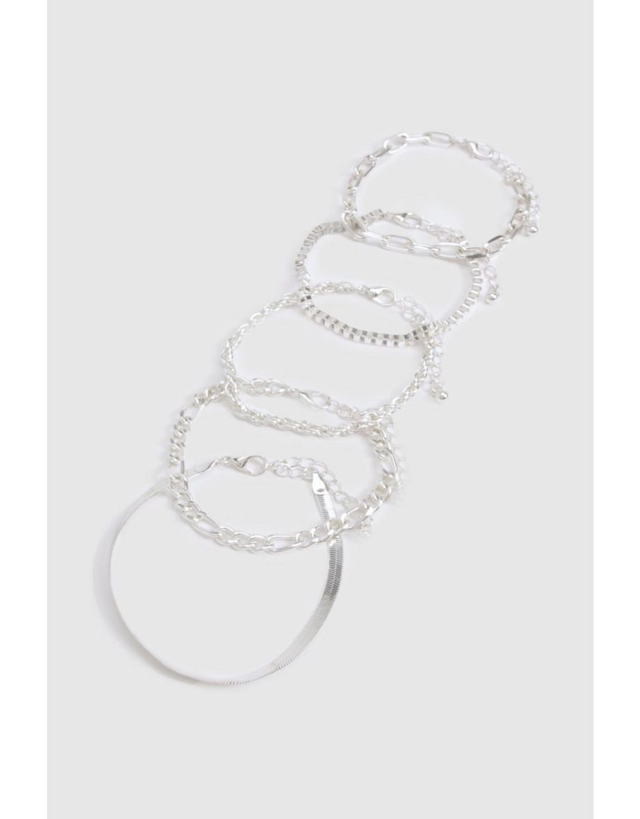 5 Pack Silver Layered Bracelets - silver - 2