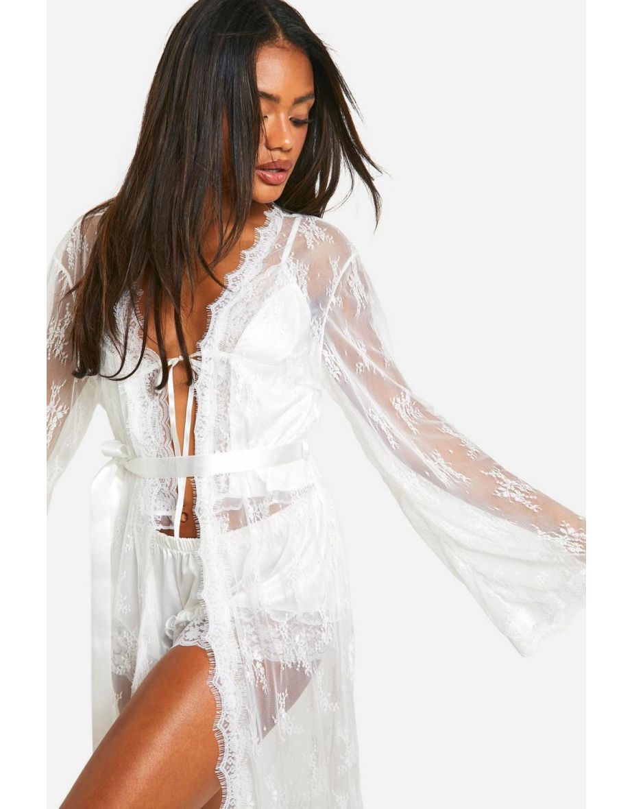 Premium Bridal Lace Robe - white - 3