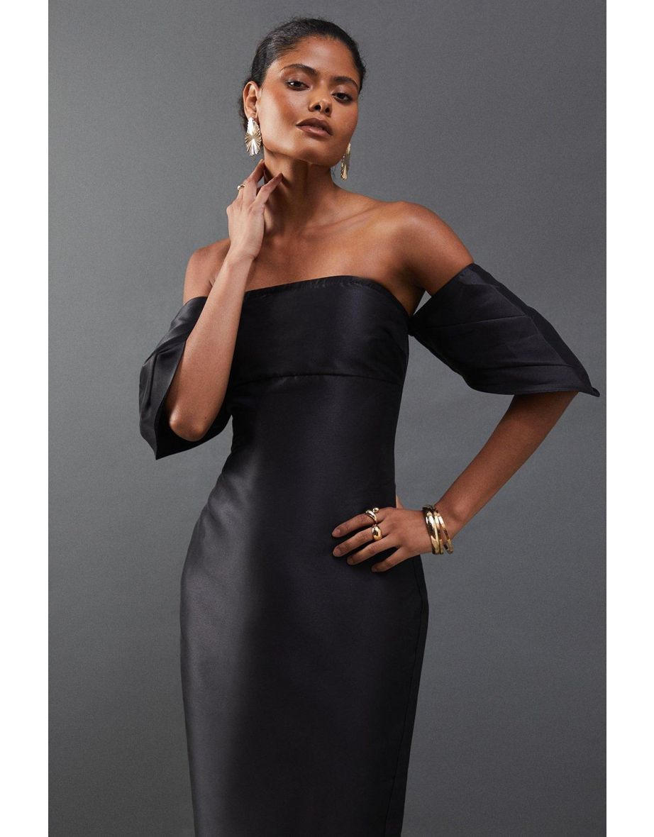 Structured Puff Sleeve Bardot Midi Dress - 3