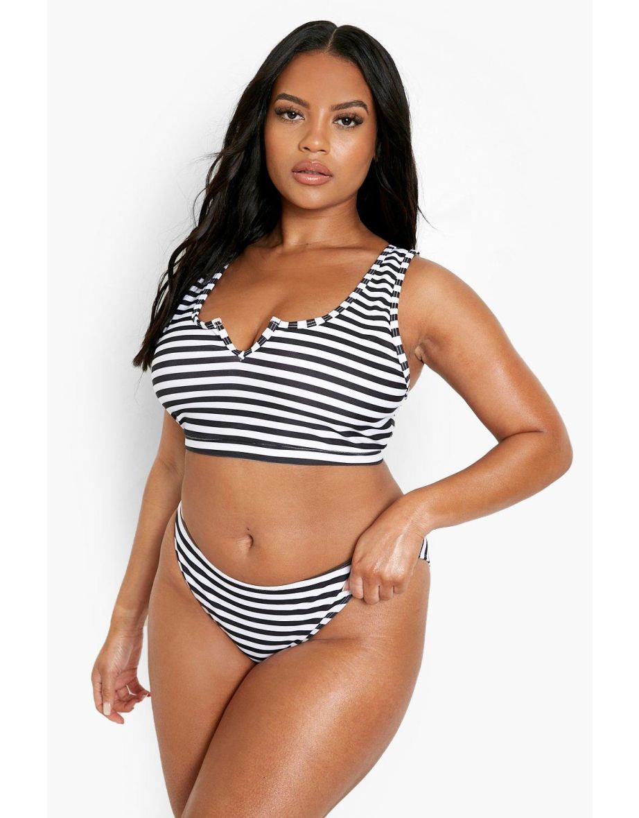 Plus Nautical Stripe Notch Bikini Top - white