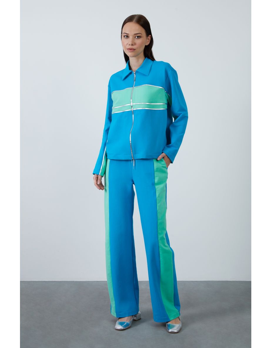 Contrast Color Comfort Fit Turquoise Tracksuit