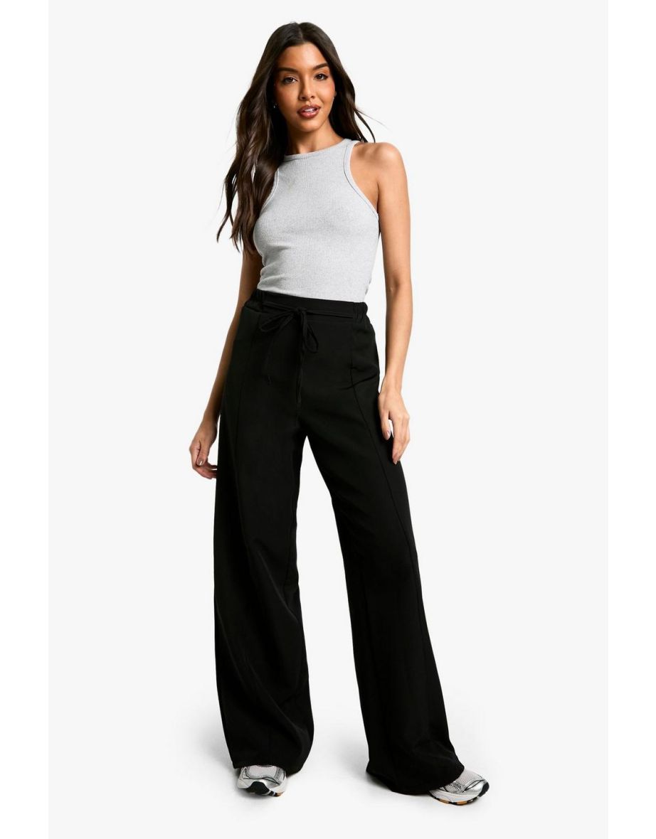 ELASTICATED DRAWSTRING WAIST WIDE LEG TROUSERS