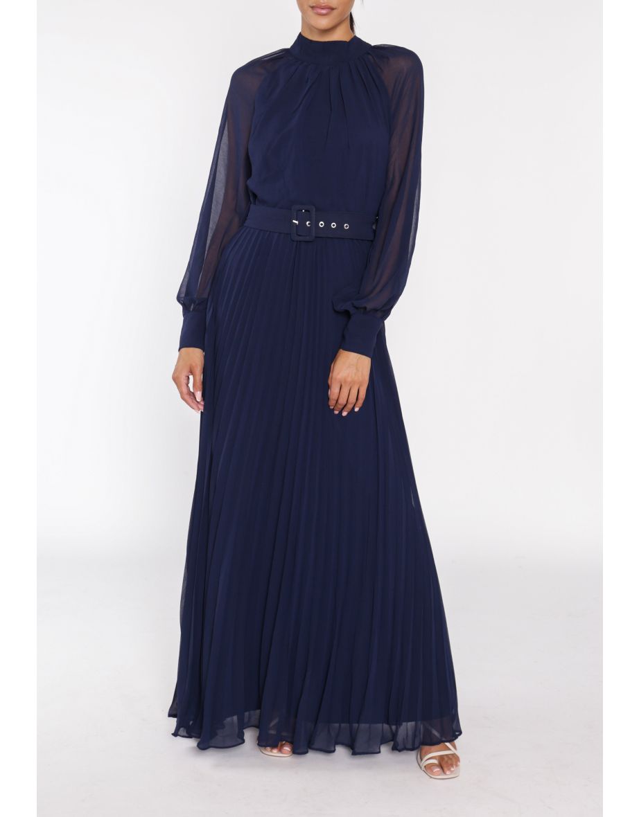 Belted long sleeve top maxi dress