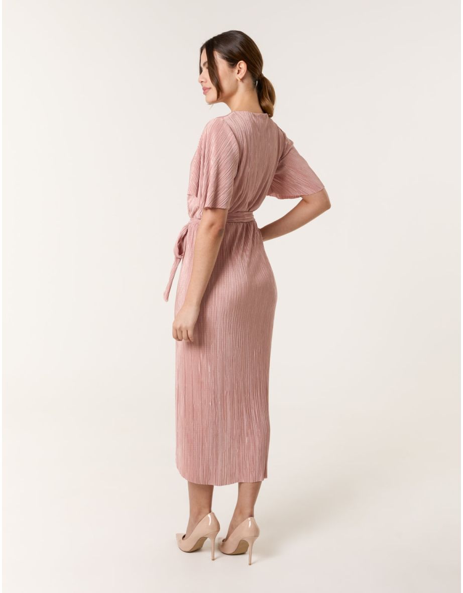 Plisse Wrap Over Midi Dress - 3