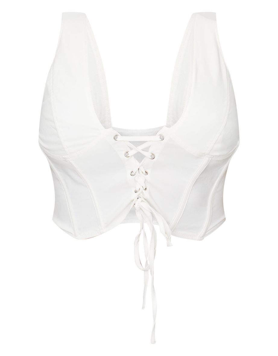Shape White Plunge Front Lace Up Corset Top - 4