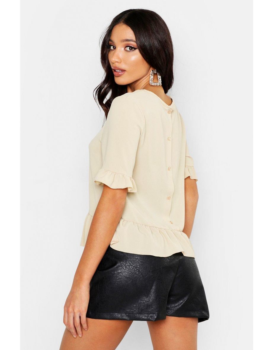 Woven Ruffle Peplum Top - stone