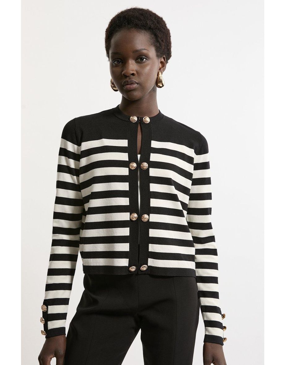 Military Stripe Rib Knit Cardigan