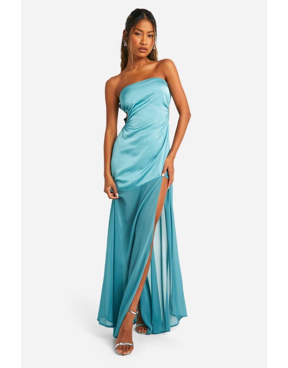 Satin Chiffon Mix Bandeau Maxi Dress - teal