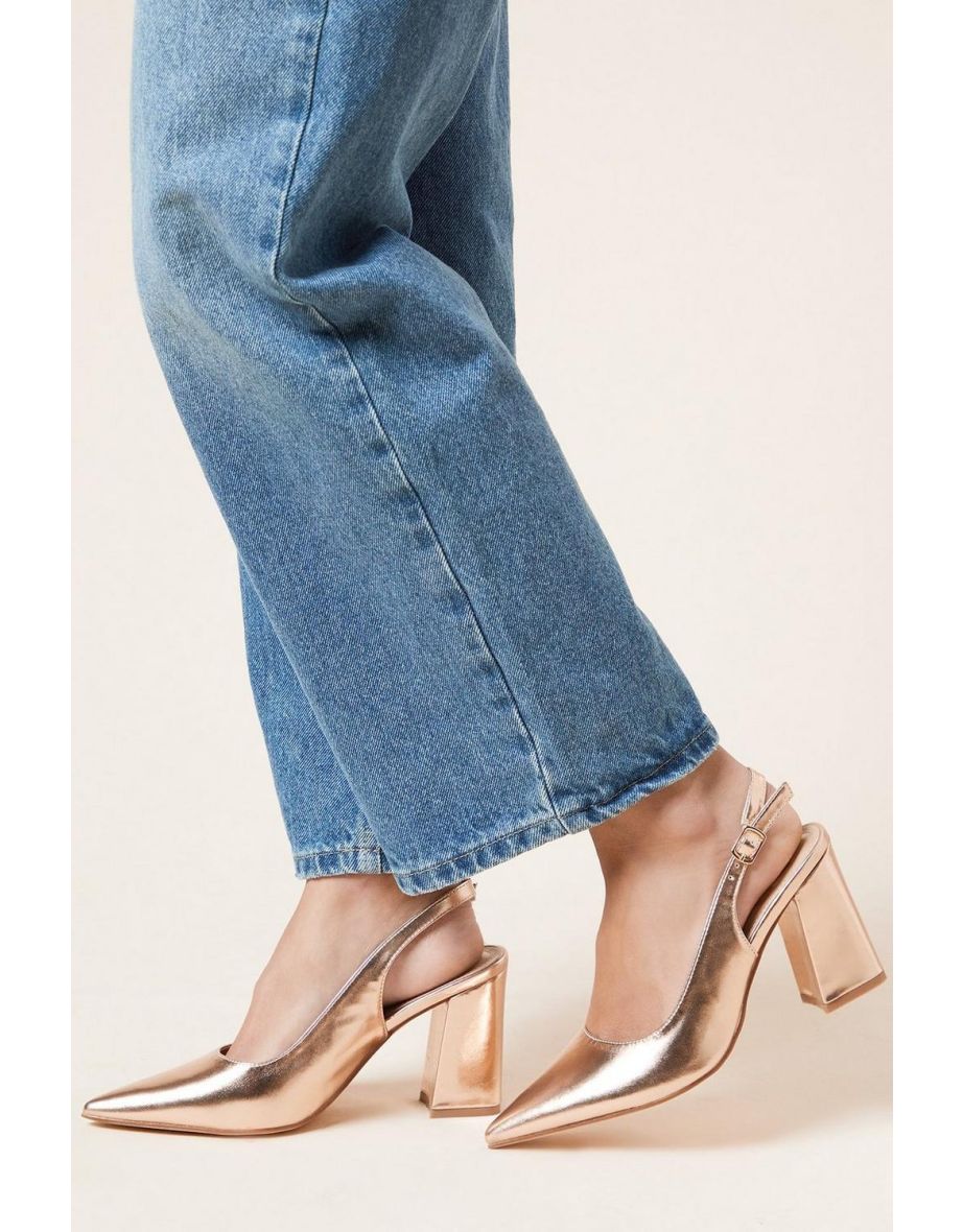 Wide Fit Ellens Pointed High Block Heel Slingback Court Shoes