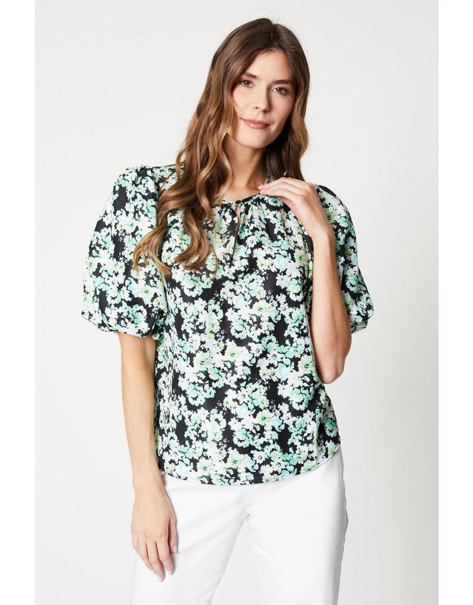 Floral Print Voile Puff Sleeve Top